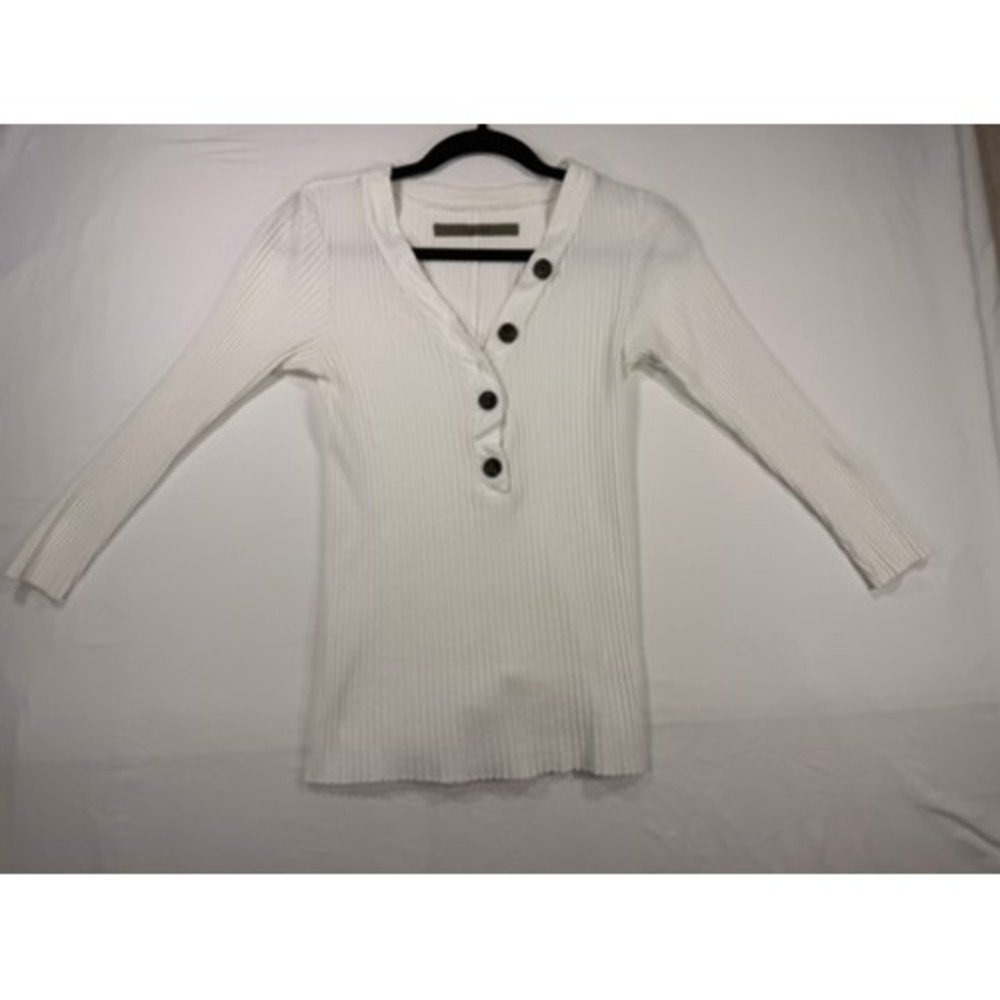 Enza Costa Henley Top Women Small White Excellent Ribbed Long Sleeve Slim Fit‎